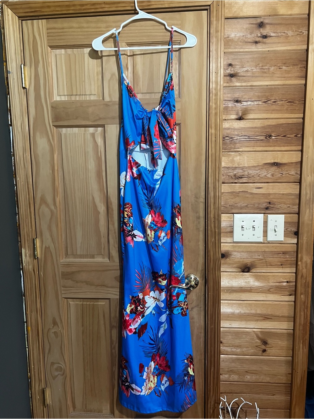 SHEIN Royal Blue Tropical Floral Maxi Dress with Front Tie